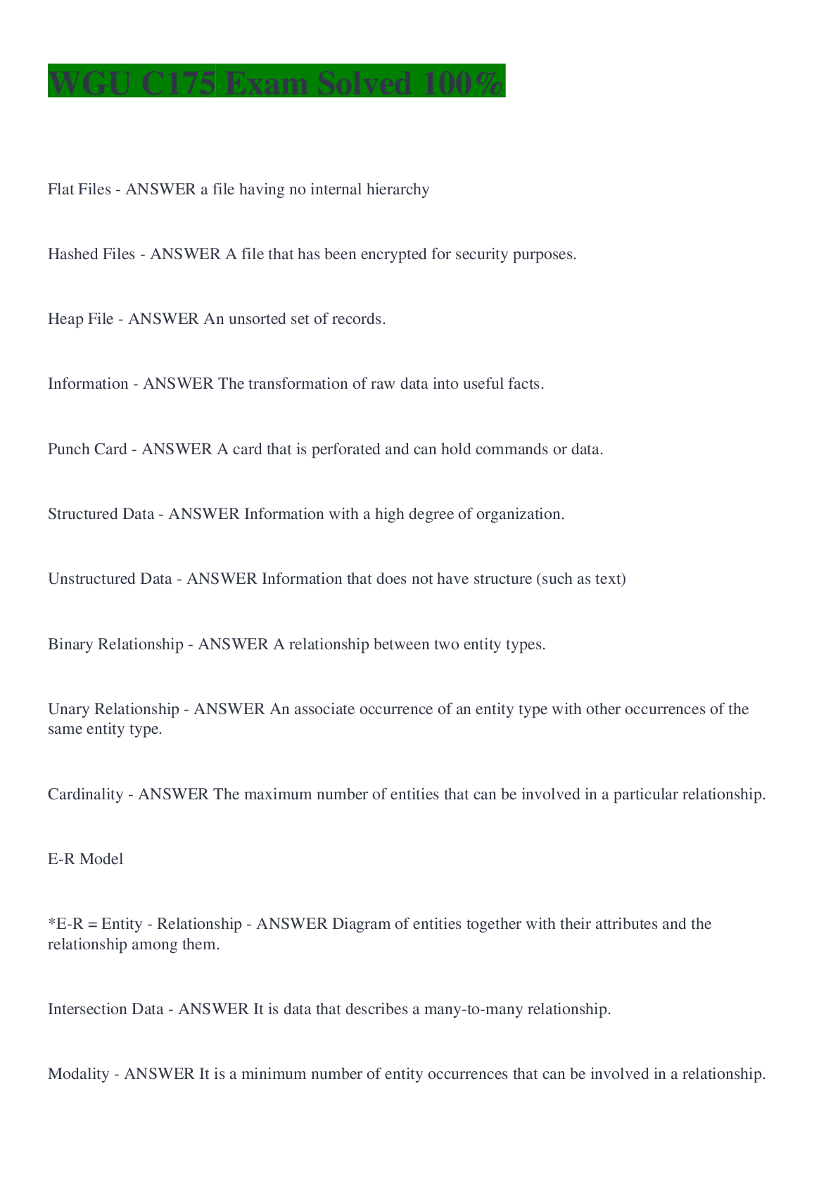 Preview image for WGU C175 Exam Solved 100%